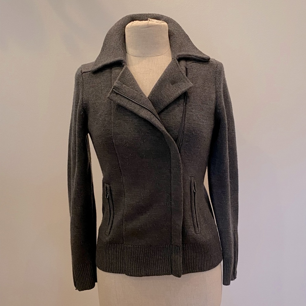 Victor Womens Charcoal Knit Motorcycle Style Sweater Jacket / Size S